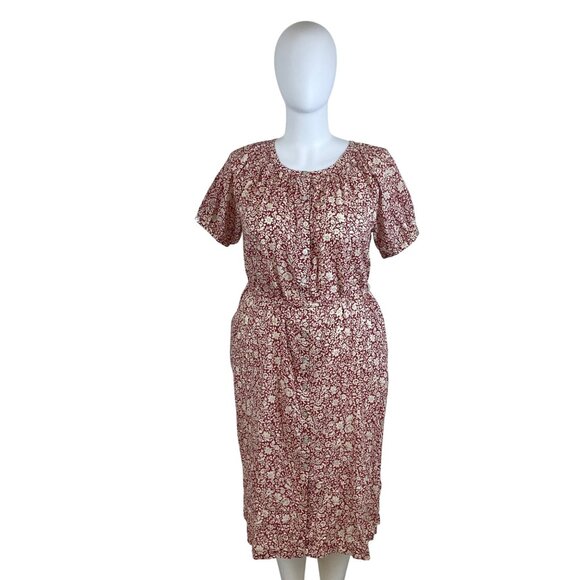 Faherty Red White Floral Button Front Midi Dress Womens Sz M - New - Picture 1 of 11
